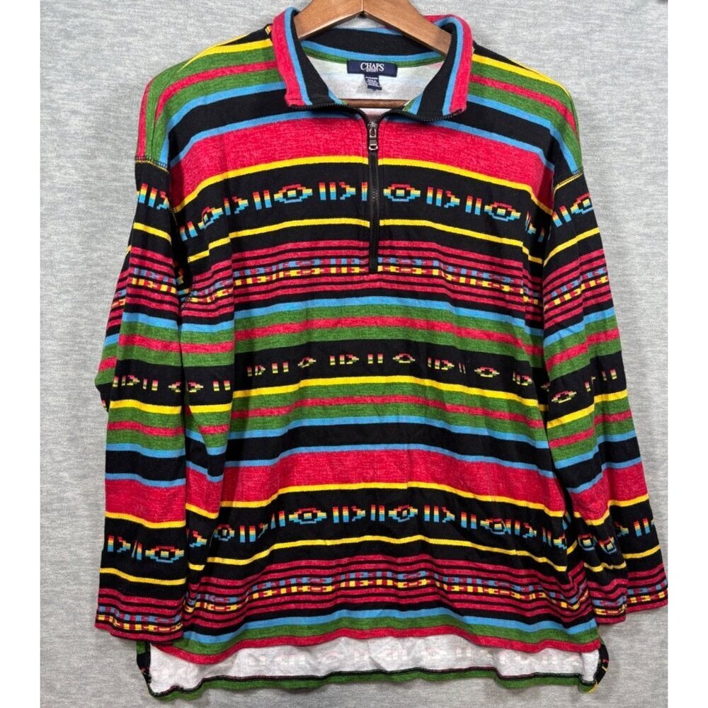 Vtg Y2K Chaps Sport Tribal Aztec Pattern Pullover Shirt 2X